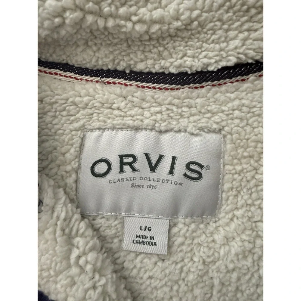 Orvis Sherpa Lined 1/4 Quarter Zip Blue‎ Grey Pullover Fleece Sweater Men's XL